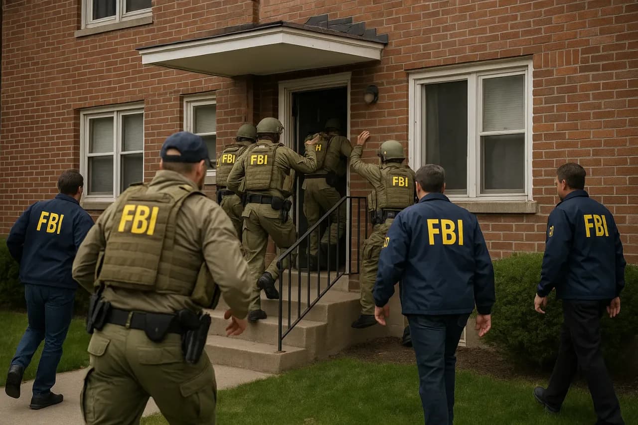 Illustration for: FBI search warrant execution at LaFardville school; suspect in custody