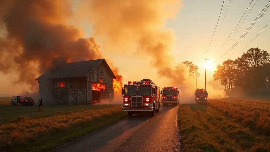 Editorial illustration for: Fire destroys hay-filled barn in Town of Denmark