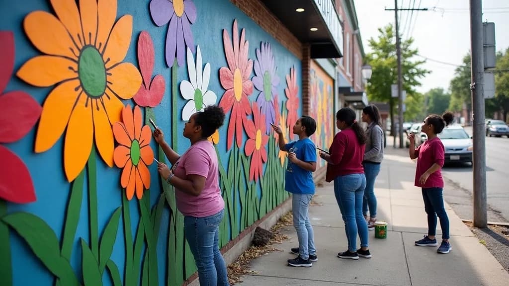 Editorial illustration for: Ogdensburg mural project brings volunteers to State Street