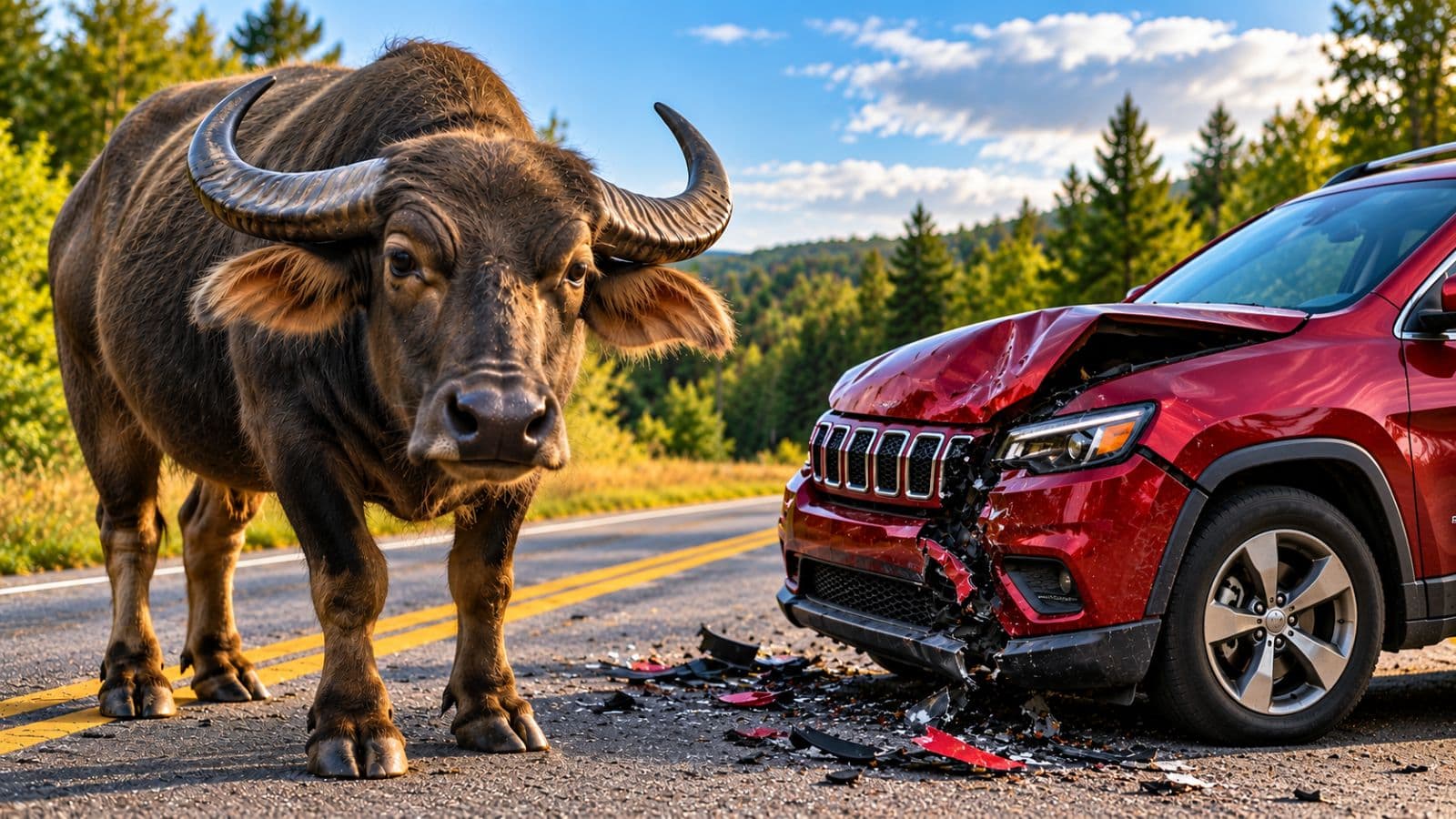 Photo for: Water buffalo crash and Route 56 collision raise questions in St. Lawrence County